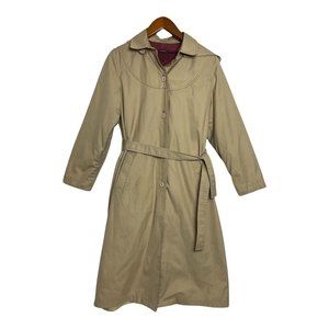 Vintage London Fog Trench Coat Women's 10 Removable Lining & Hood Excellent Tan